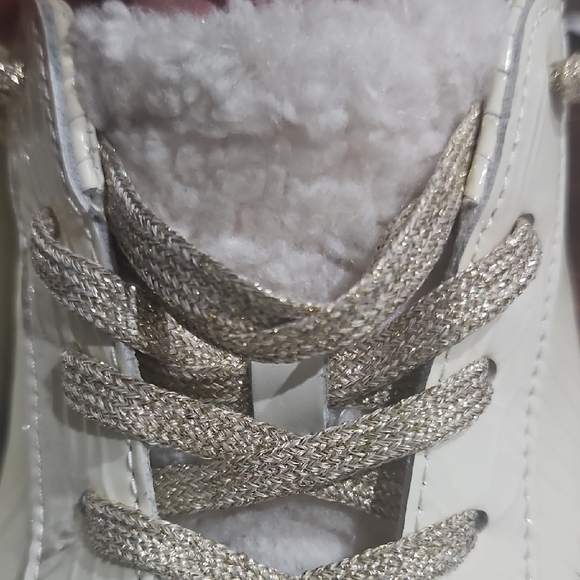 Dolce Vita Shearling White and Silver Sneakers with Classic Lace-Up Design - Picture 11 of 11